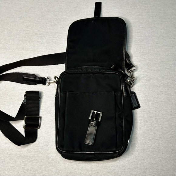 Coach Crossbody Bag in Black Nylon and Leather, Silver Hardware, Pockets - Picture 3 of 7
